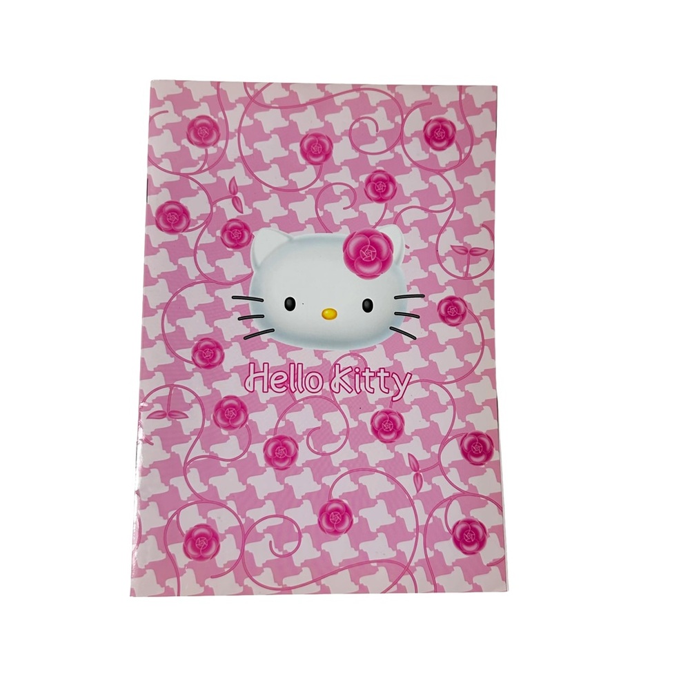 Vintage Sanrio Houndstooth Roses Pink Hello Kitty Blank Lined Notebook 2001 Y2K